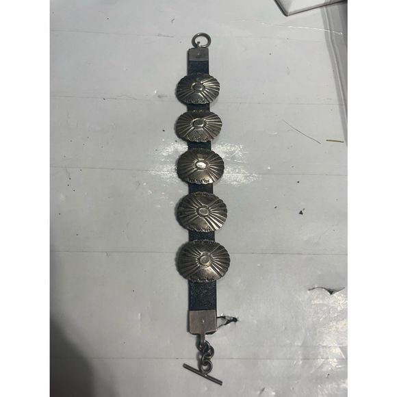 None Jewelry - 7” vintage sterling silver concho bracelet